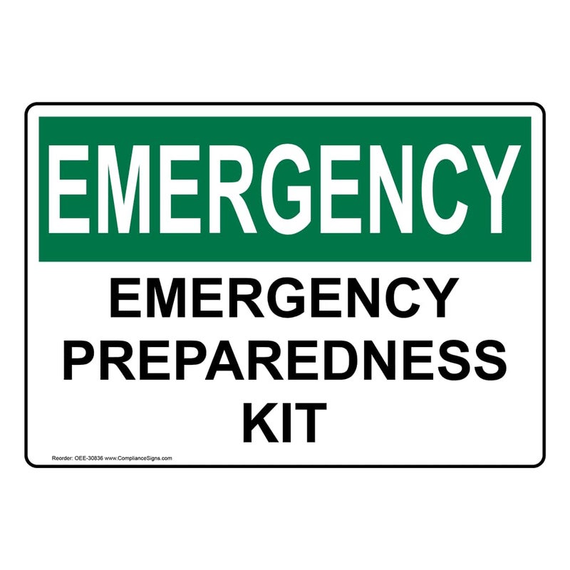 ComplianceSigns.com EMERGENCY Emergency Preparedness Kit OSHA Label Decal, 5x3.5 inch 4-Pack Vinyl - Image 1